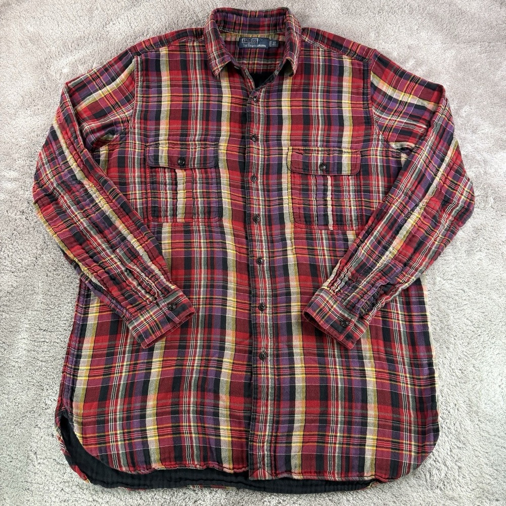 Polo Ralph Lauren Lined Flannel Shirt Mens LT Tall Red Plaid Heavy Button Pocket